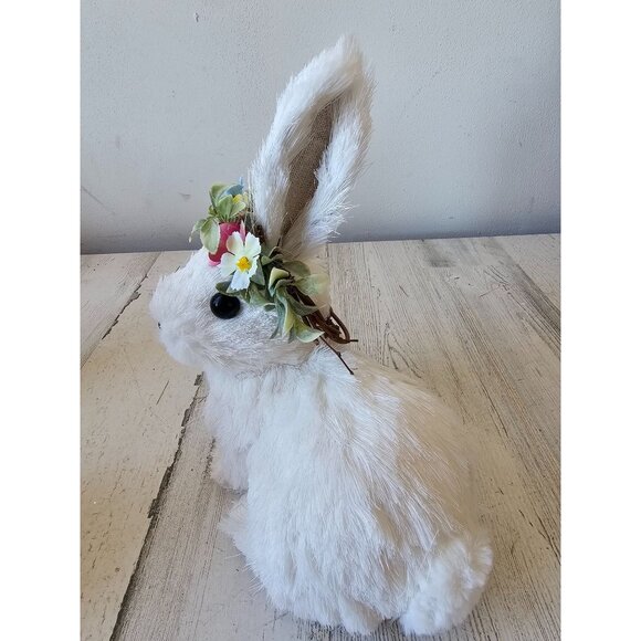 Vintage Pier 1 Easter sisal bottle brush rabbit Bunny white flowers spring Easte - Picture 2 of 8